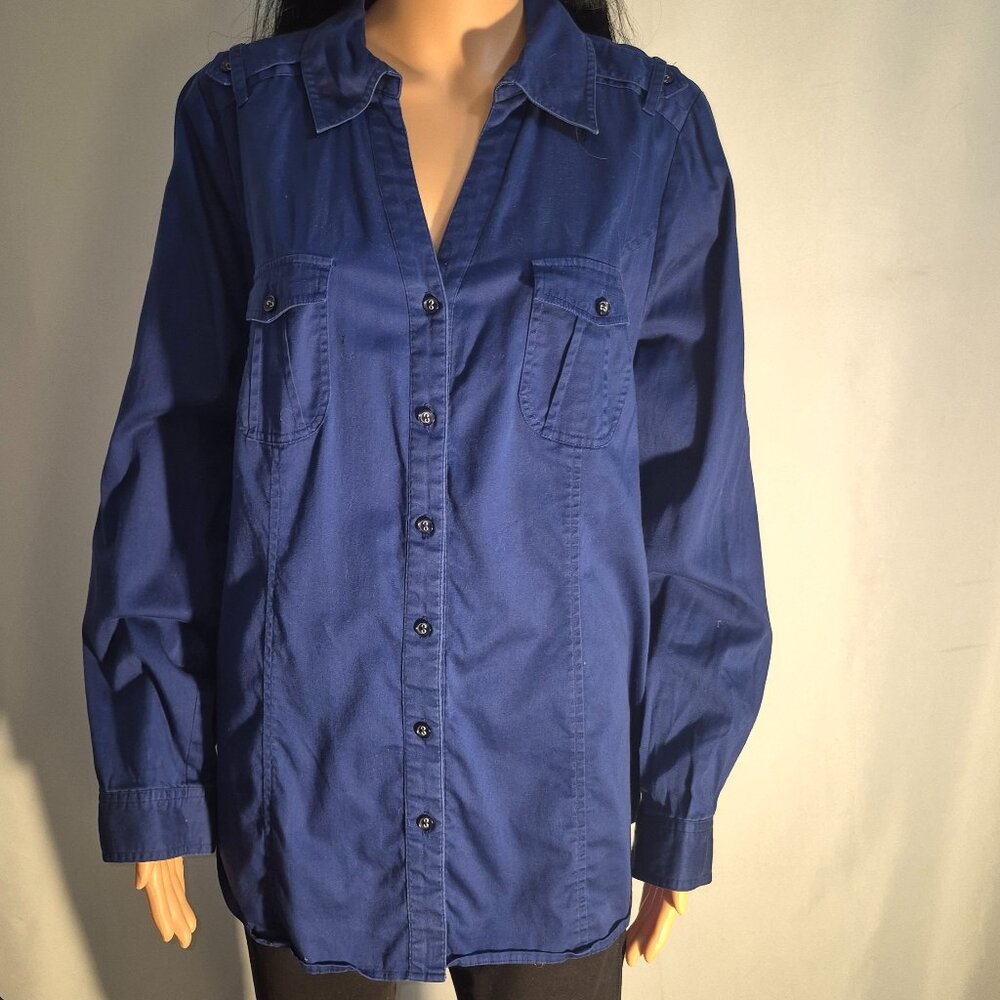 LANE BRYANT Blouse, Button front, Cotton, dark blue in size 18